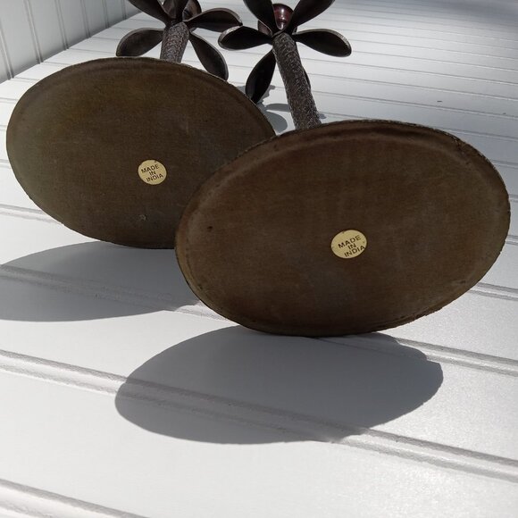 Cast Iron Palm Tree Candlesticks Taper Candle Holders Bronze Coastal Vintage - Picture 4 of 12